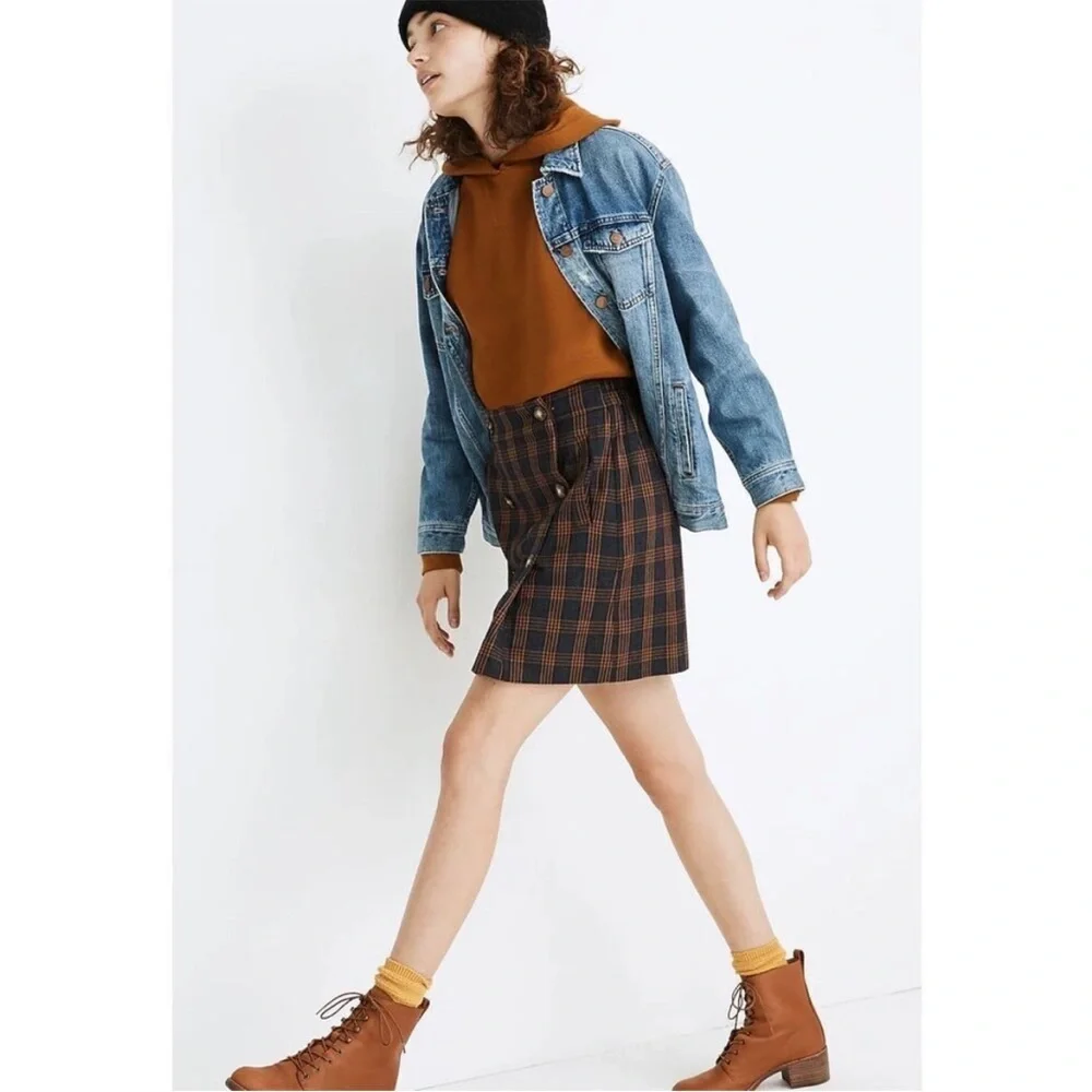 Madewell Plaid Mini Skirt in Brown and Black Double Breasted Sz S